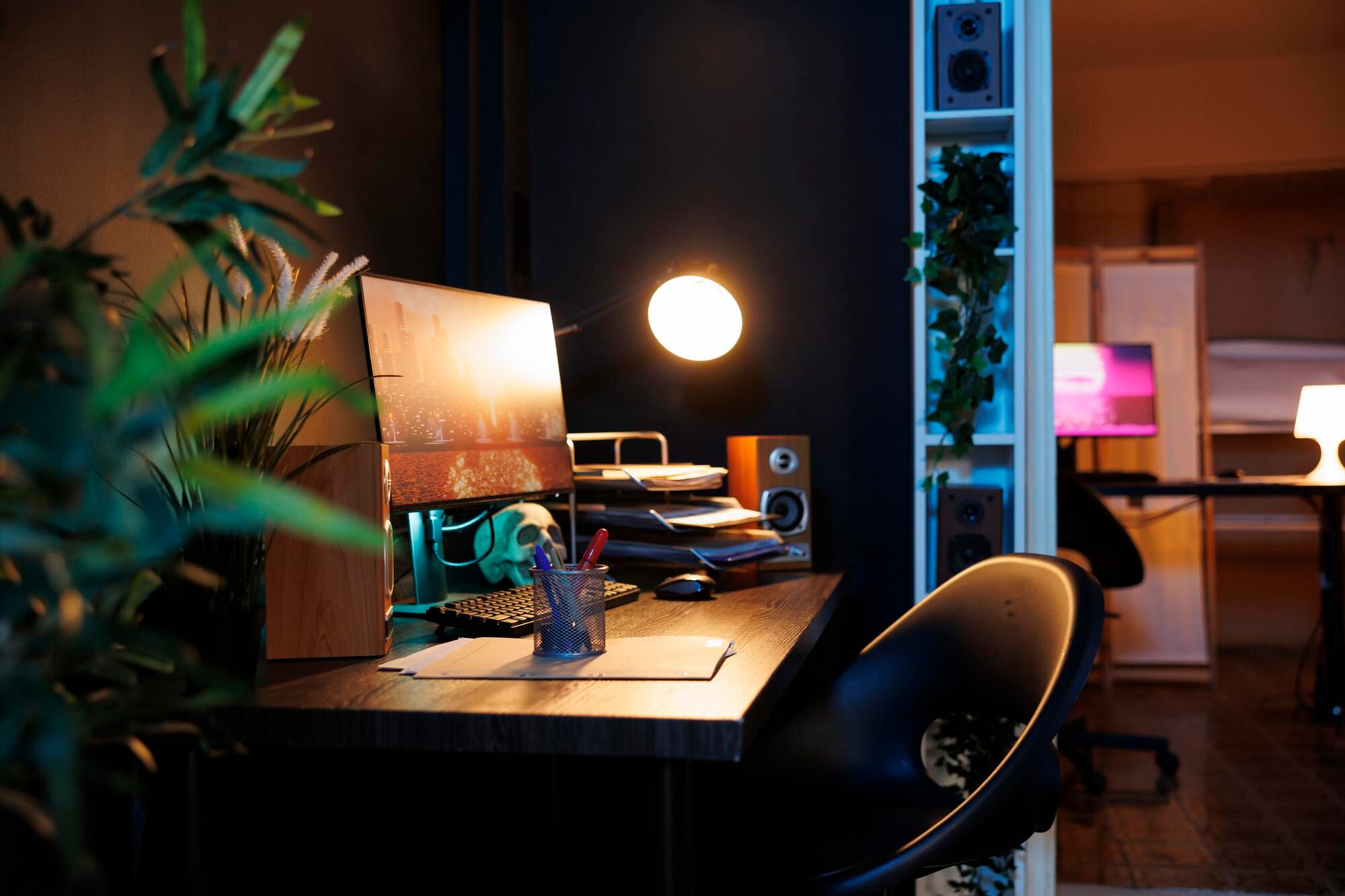 Espacio de trabajo moderno y oscuro